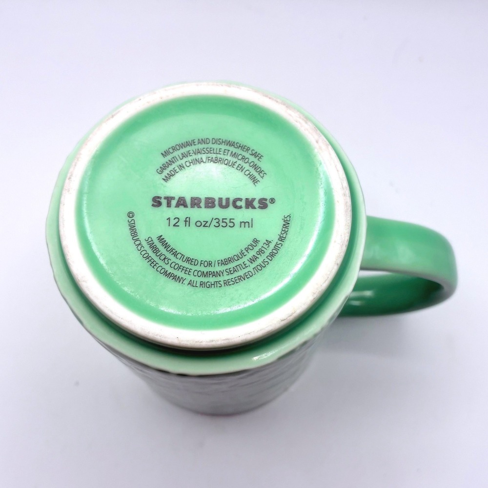 Starbucks Coffee Mug 12oz Mint Green Embossed Floral Tile Pattern Ceramic Cup - Picture 4 of 6